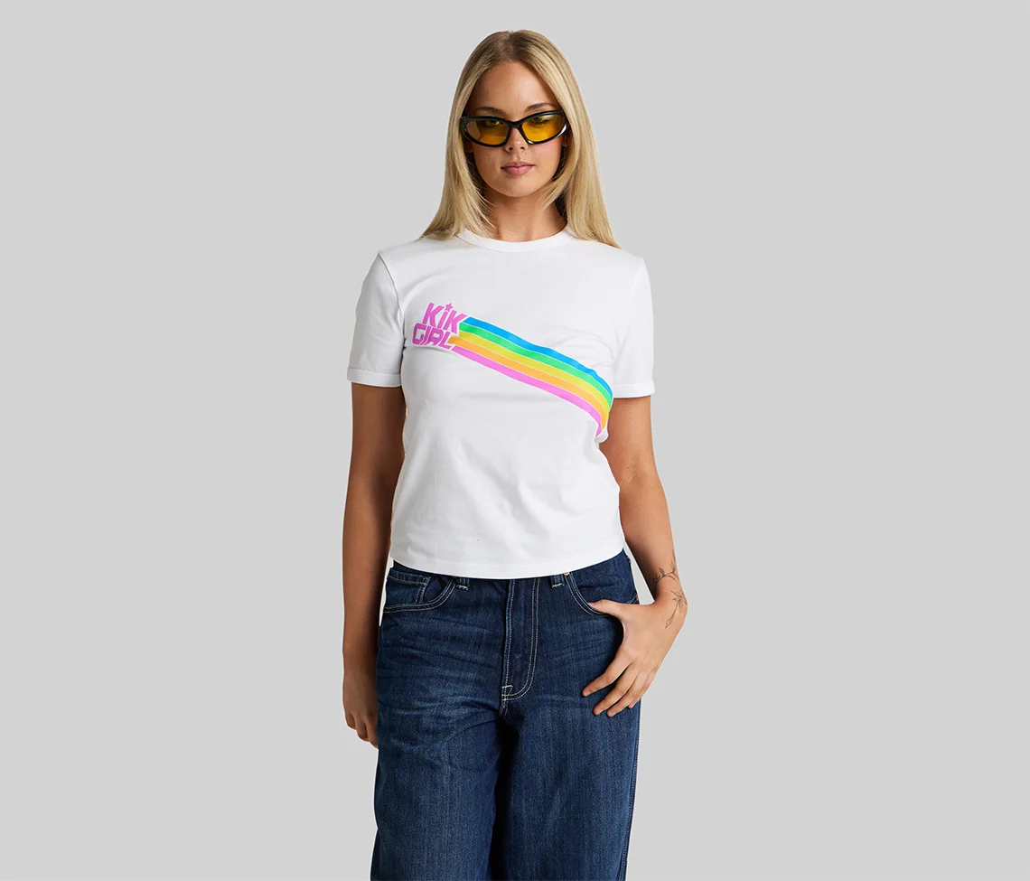 RAINBOW KIKGIRL GRAPHIC TEE - WHITE