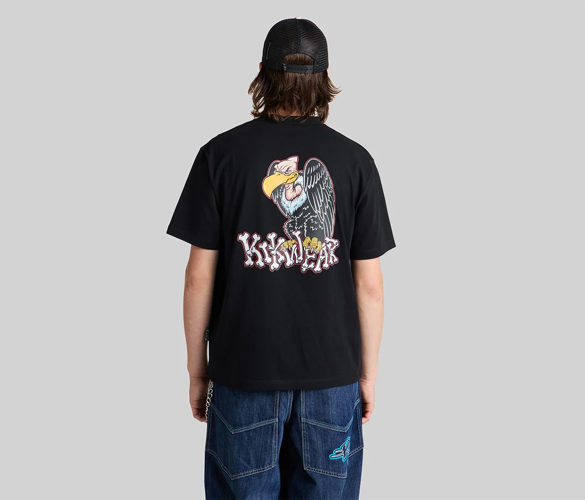 VULTURE REVERSE NECK GRAPHIC TEE - BLACK - Image 2