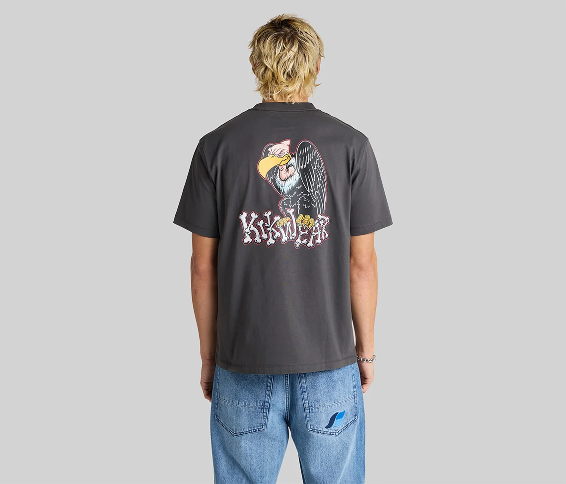 VULTURE REVERSE NECK GRAPHIC TEE - CHARCOAL - Image 2