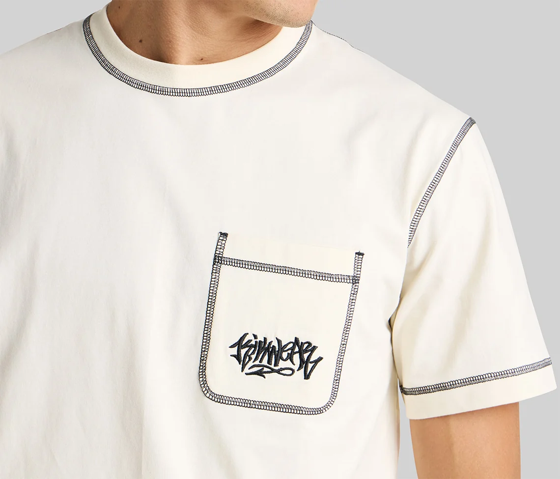 GRAFFITI EMBROIDERY POCKET TEE - NATURAL - Image 4