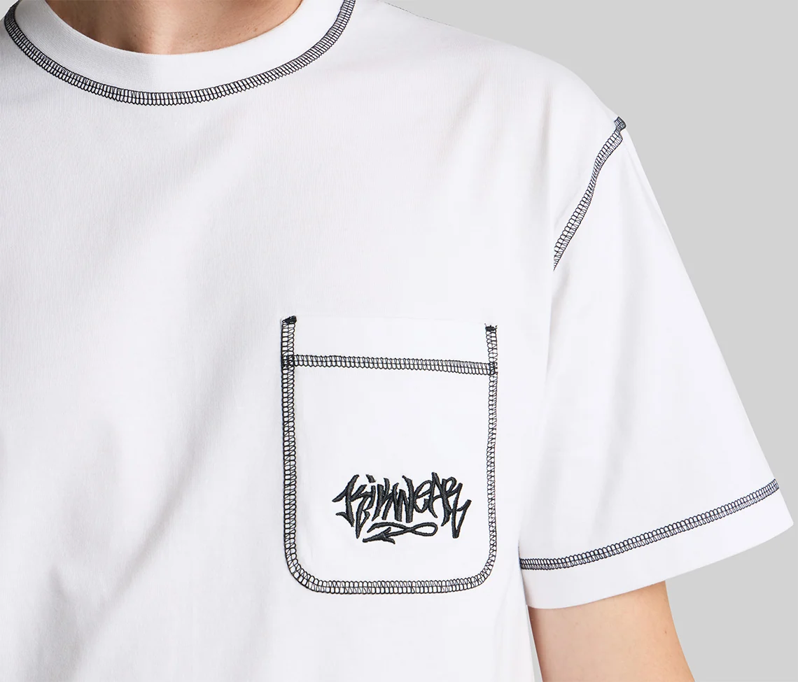 GRAFFITI EMBROIDERY POCKET TEE - WHITE - Image 4